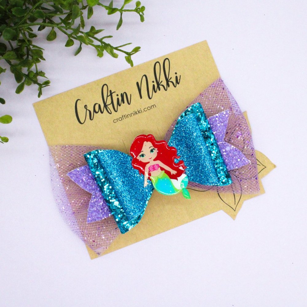Handmade Little Mermaid Glitter Hair Bow